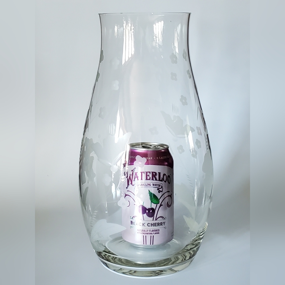 🇷🇴 12" Romanian Blown Etched Floral Glass 🇷🇴 Vase Hurricane Candle 🕯 Lamp